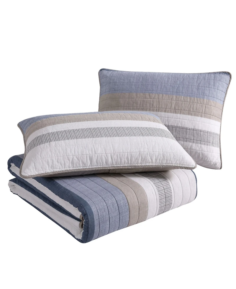 Nautica Galewood Beige Cotton Reversible 3-Piece Quilt Set, King