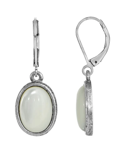 2028 Silver-Tone Semi Precious Mother of Pearl Oval Drop Earrings