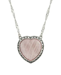 2028 Silver-Tone Semi Precious Rose Quartz Heart Necklace