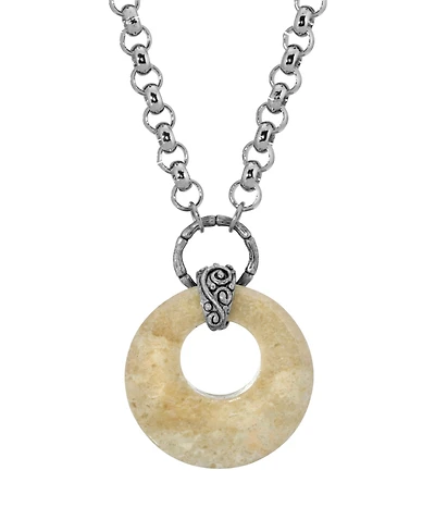2028 Silver-Tone Semi Precious Round Stone Necklace