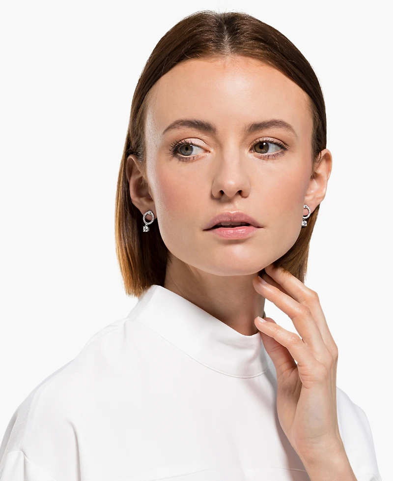 Swarovski Silver-Tone Crystal Circle & Charm Drop Earrings