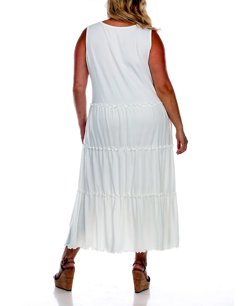 White Mark Plus Scoop Neck Tiered Midi Dress