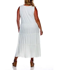 White Mark Plus Scoop Neck Tiered Midi Dress