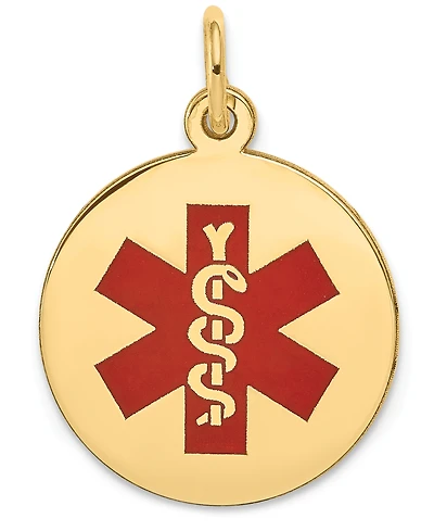 Medical Info Disc Charm Pendant in 14k Gold