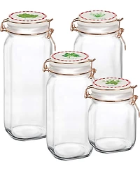 Circle Glass Canister with Herb Decal Ceramic Lid, Set of 4
