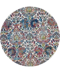 Nourison Home Ankara Global ANR06 Ivory and Blue 4' Round Rug