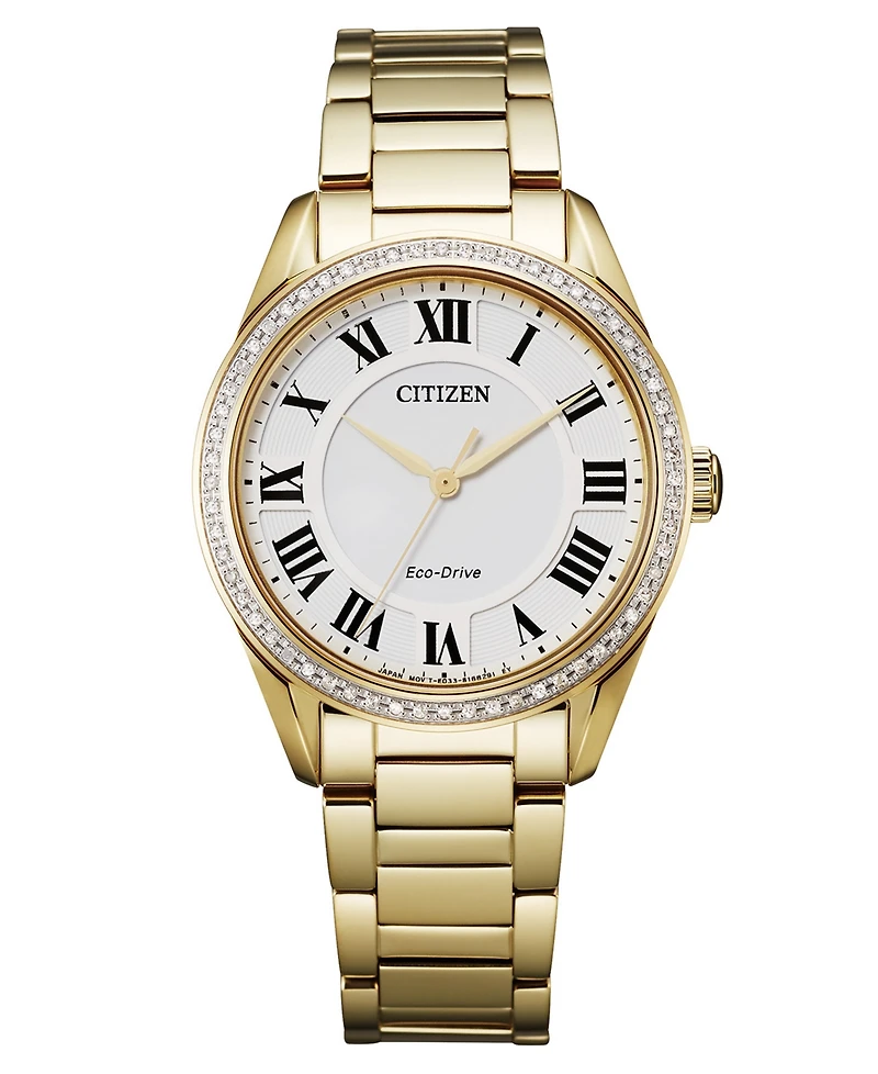 Citizen Eco-Drive Women's Arezzo Diamond Gold-Tone Stainless Steel Bracelet Watch 32mm