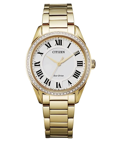 Citizen Eco-Drive Women's Arezzo Diamond Gold-Tone Stainless Steel Bracelet Watch 32mm