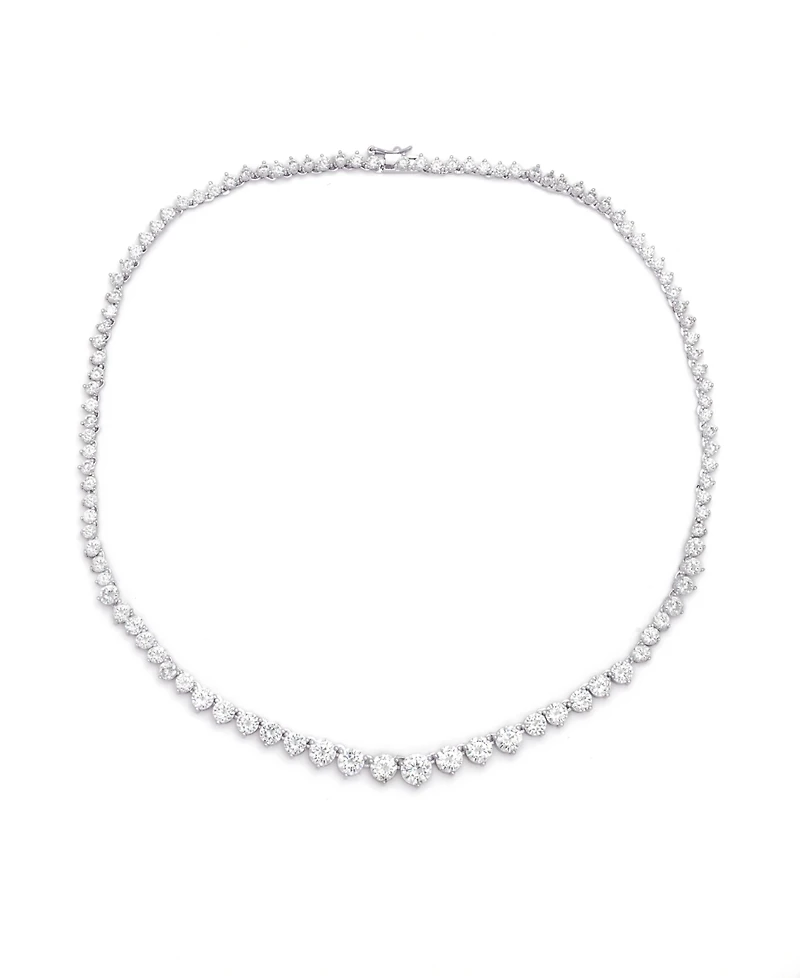 Graduated Cubic Zirconia Tennis Necklace In Silver Plate or Gold Plate