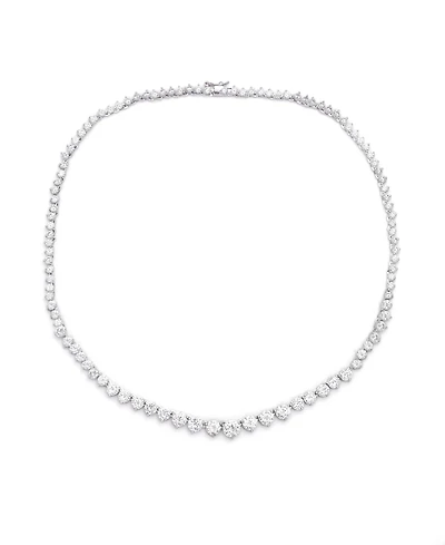 Graduated Cubic Zirconia Tennis Necklace In Silver Plate or Gold Plate