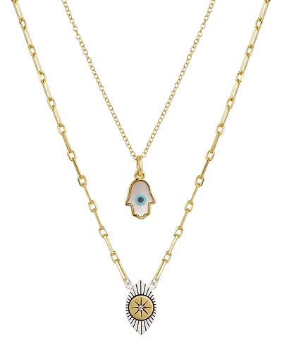Unwritten 2 Pc. Set Hamsa Hand & Evil Eye Pendant Necklaces in Silver-Plate & Gold-Flash, 16" + 2" extender