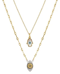 Unwritten 2 Pc. Set Hamsa Hand & Evil Eye Pendant Necklaces in Silver-Plate & Gold-Flash, 16" + 2" extender