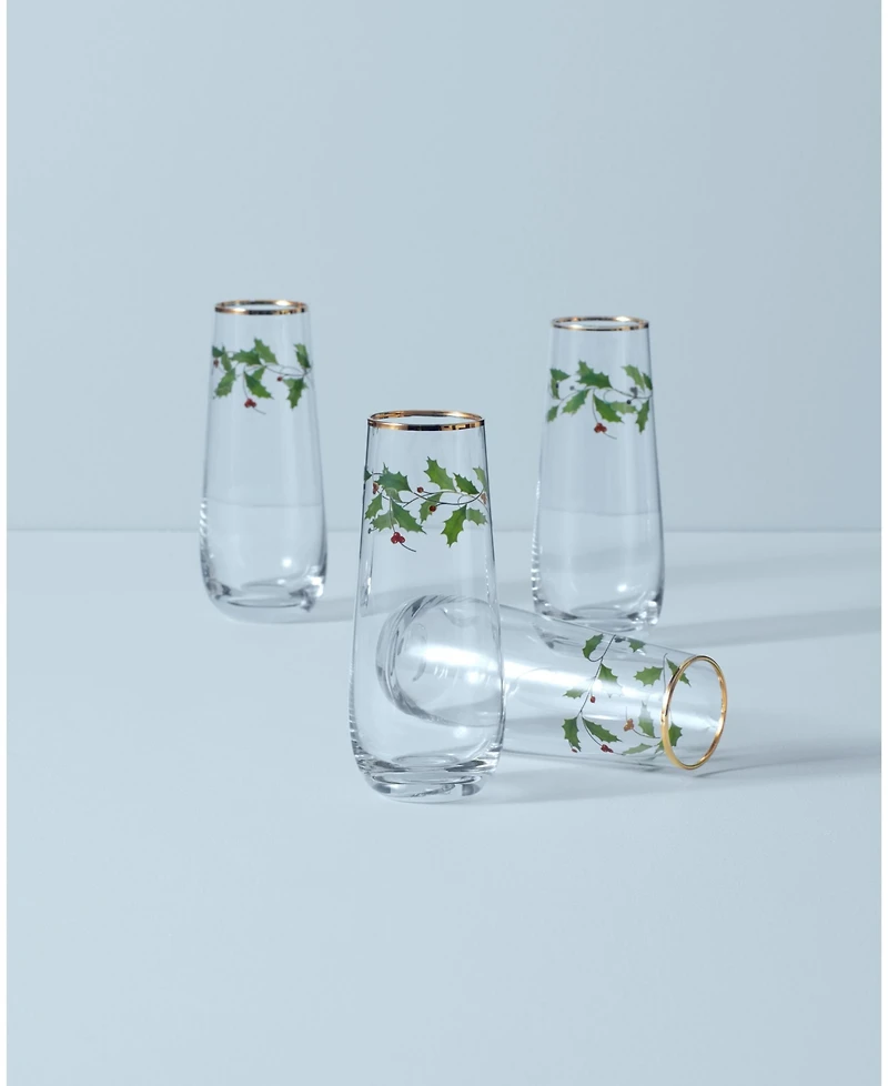 Lenox Holiday Stemless Flutes, Set of 4