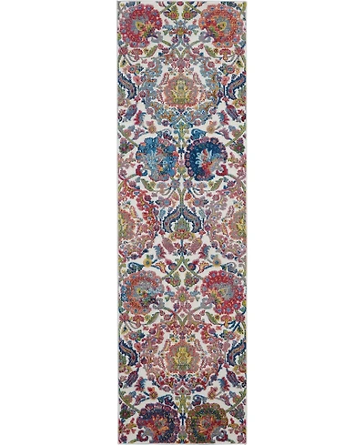 Nourison Home Ankara Global ANR06 Ivory and Blue 2'4" x 8' Runner Rug