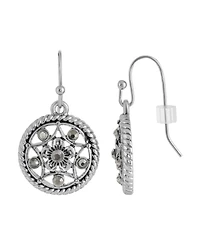 2028 Silver-Tone Hematite Round Drop Earrings