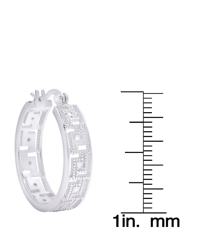 Macy's Diamond Accent Silver-plated Greek Key Hoop Earrings