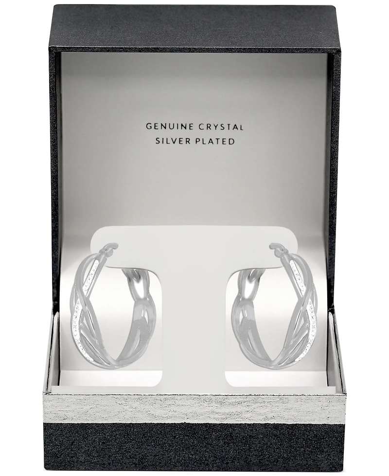 Essentials Crystal Small Hoop Earrings in Silver-Plate, 1"