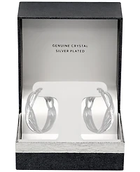 Essentials Crystal Small Hoop Earrings in Silver-Plate, 1"