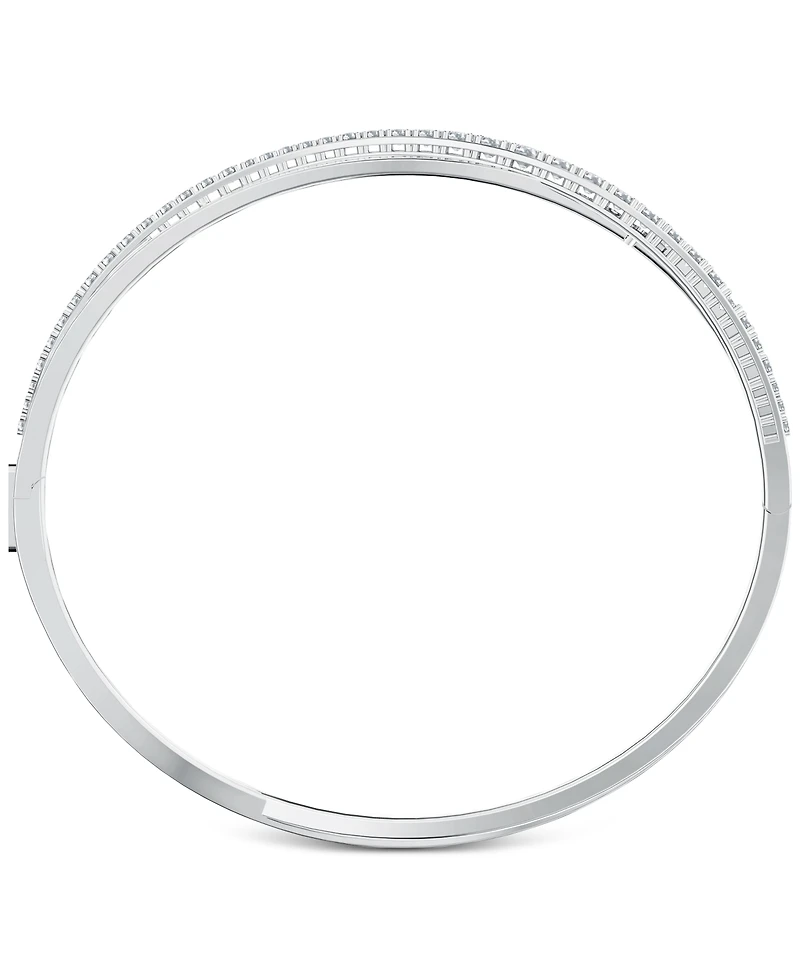 Swarovski Silver-Tone Pave Twisted Double-Row Bangle Bracelet
