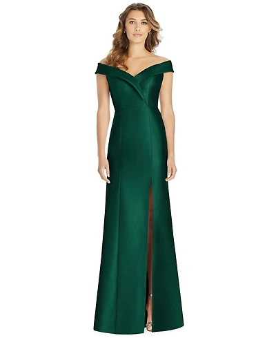 Alfred Sung Off-The-Shoulder Satin Gown
