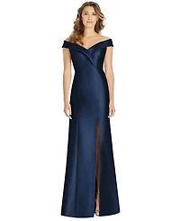 Alfred Sung Off-The-Shoulder Satin Gown