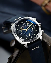 Spinnaker Men's Hull Chrono Navy Blue Genuine Leather Strap Watch 42mm