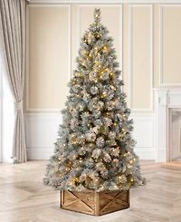Glitzhome 7.5' Pre-Lit Snow Flocked Artificial Spruce Christmas Tree with 650 Warm Lights