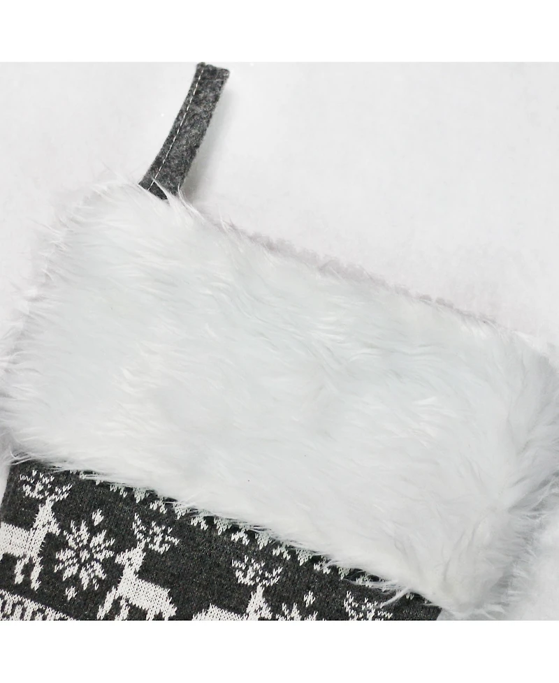 Northlight Reindeer and Snowflake Knit Christmas Stocking with Faux Fur Cuff