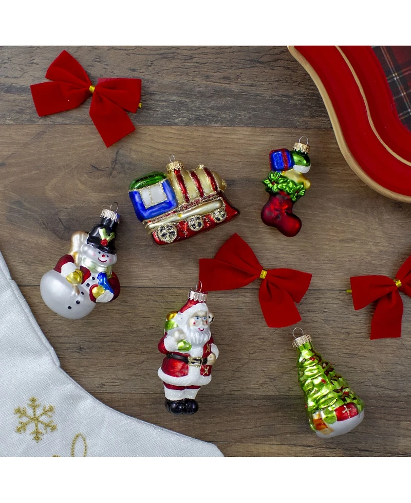 Northlight Count Festive Holiday Santa and Snowman Figurine Glass Ornaments