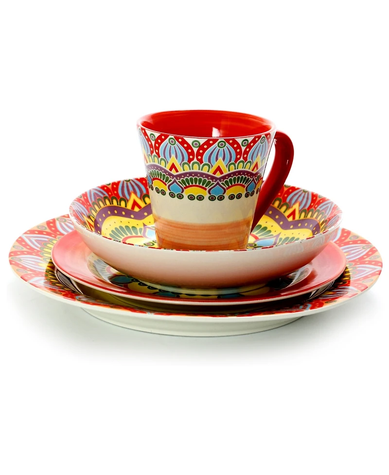 Elama Zen Mozaik Red 16 Pc. Dinnerware Set, Service for 4