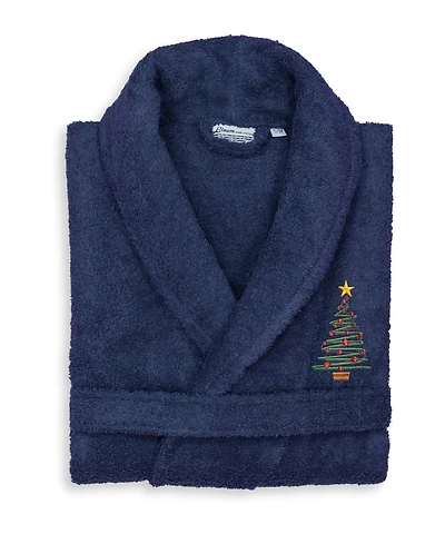 Linum Home Christmas Tree Design Embroidered Terry Bathrobe