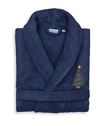 Linum Home Christmas Tree Design Embroidered Terry Bathrobe