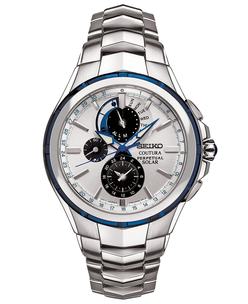 Seiko Men's Solar Coutura Chronograph Stainless Steel Bracelet Watch 44mm