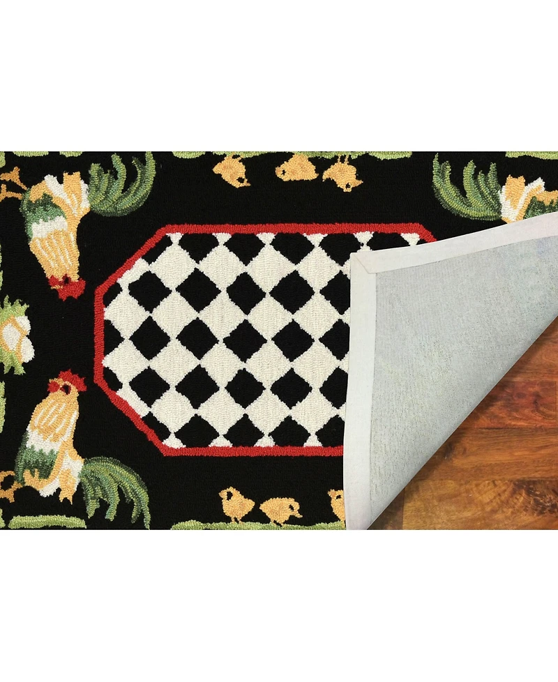 Liora Manne' Frontporch Rooster Black and Gray 2' x 5' Runner Rug
