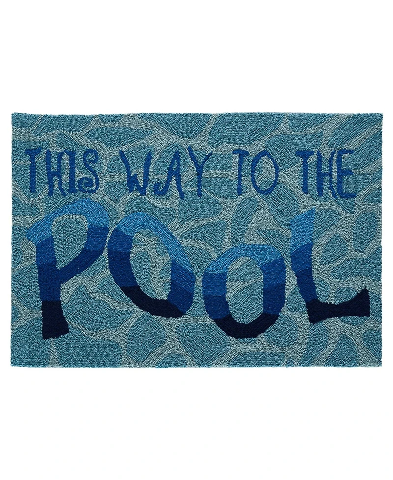 Liora Manne' Frontporch This Way To The Pool Aqua 2' x 3' Outdoor Area Rug