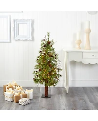 Nearly Natural Wyoming Alpine Artificial Christmas Tree with 50 Clear Multifunction Led Lights and Pine Cones On Natural Trunk