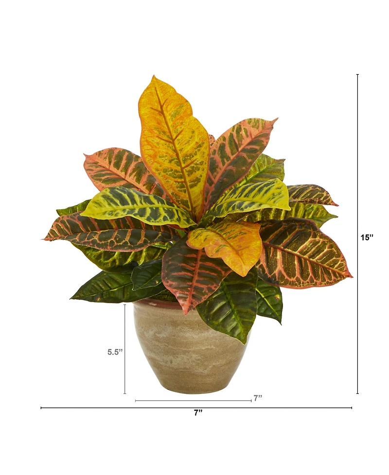 Nearly Natural Garden Croton Artificial Plant in Ceramic Planter, Real Touch