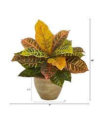 Nearly Natural Garden Croton Artificial Plant in Ceramic Planter, Real Touch