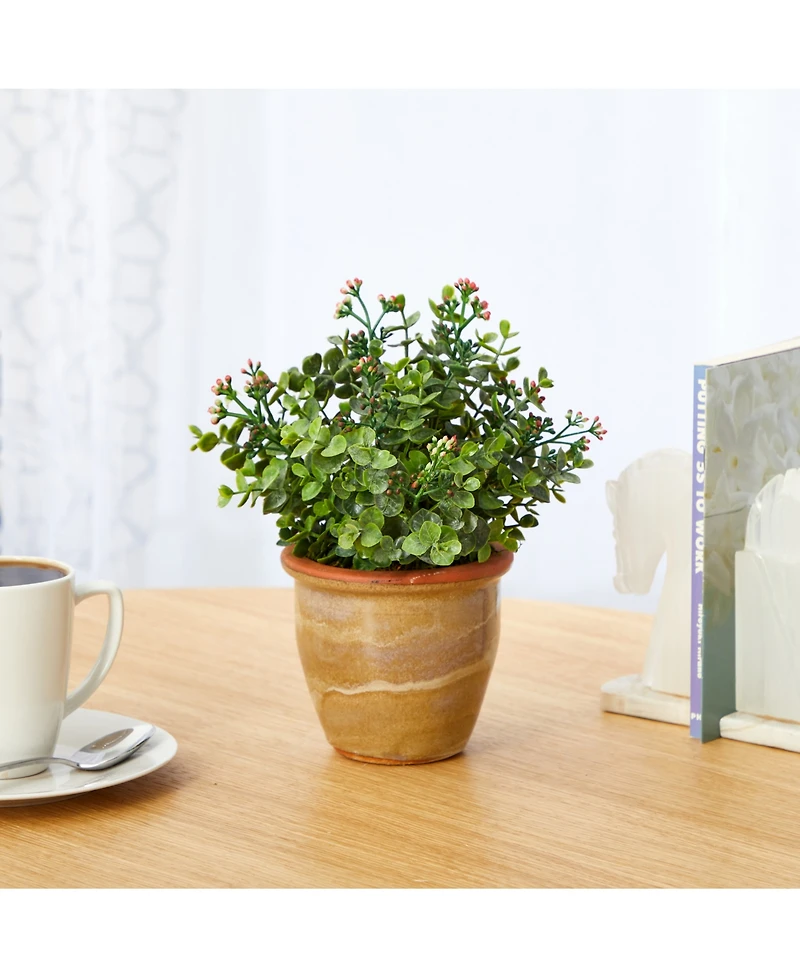 Nearly Natural Eucalyptus and Sedum Succulent Artificial Plant in Ceramic Planter