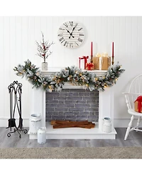 Nearly Natural Flocked Mixed Pine Artificial Christmas Garland with 50 Led Lights, Pine Cones and Berries