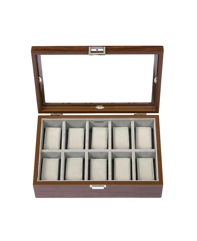 Mele Co. Jayson Glass Top Wooden Watch Box in Mahogany Finish