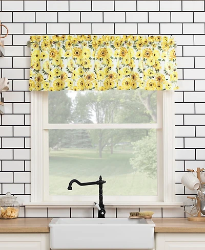 Sunny Sunflower Print Semi-Sheer Rod Pocket Kitchen Curtain Valance