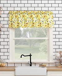 Sunny Sunflower Print Semi-Sheer Rod Pocket Kitchen Curtain Valance