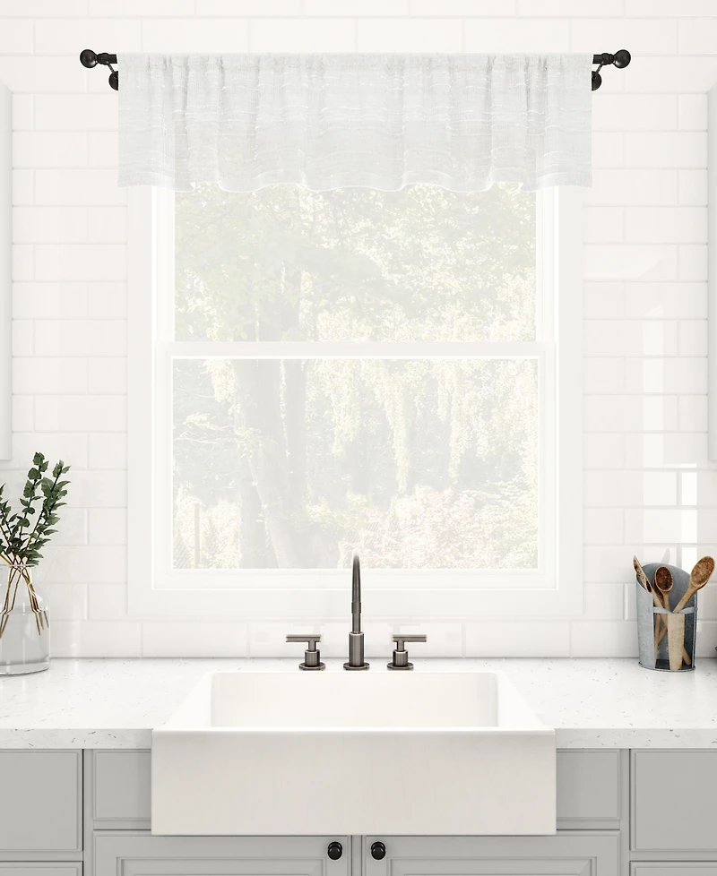 Textured Slub Stripe Anti-Dust Linen Blend Sheer Cafe Curtain Valance