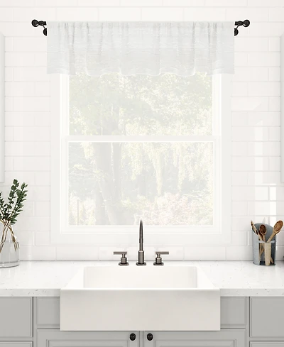 Textured Slub Stripe Anti-Dust Linen Blend Sheer Cafe Curtain Valance