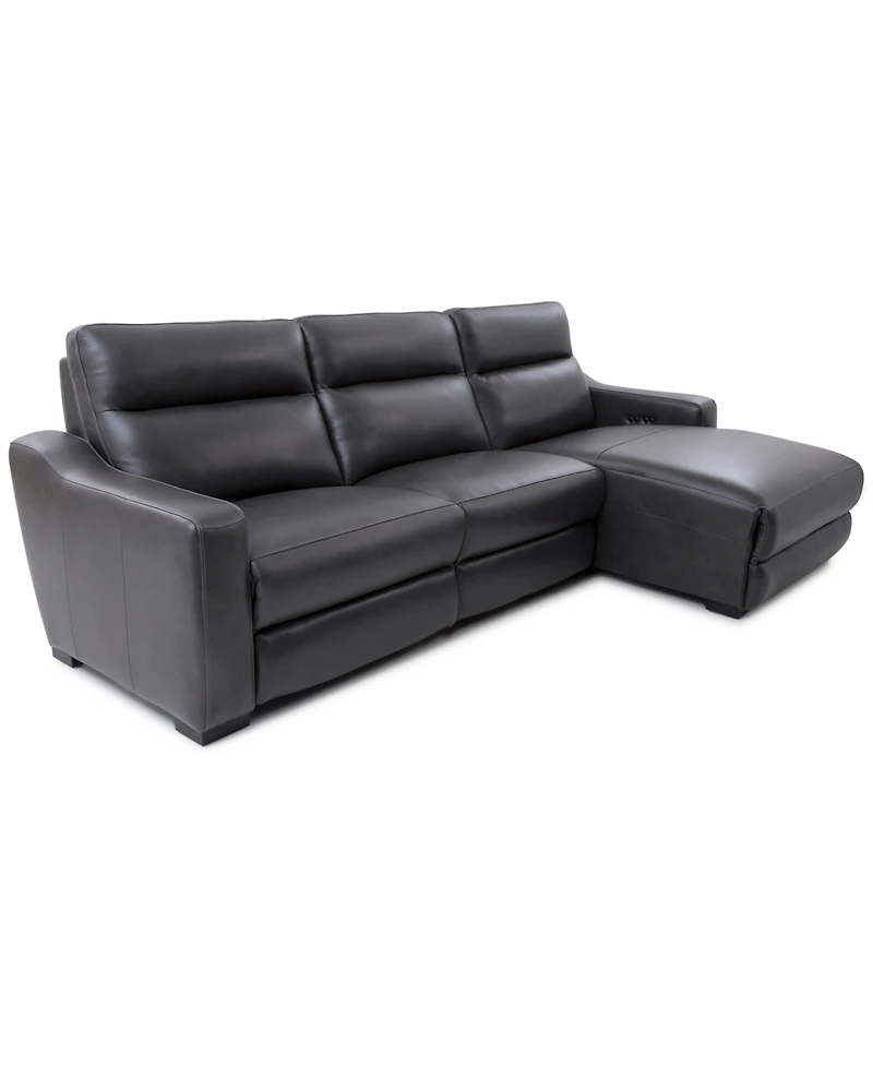 Gabrine 3-Pc. Leather Sectional with 1 Power Headrest and Chaise, Created for Macy's
