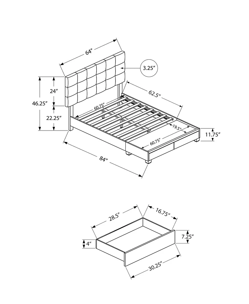 Monarch Specialties Bed with 2 Storage Drawers