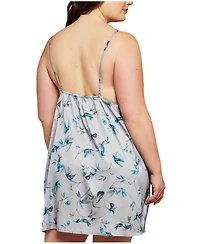 iCollection Women's Lace and Satin Hummingbird Print Chemise Lingerie