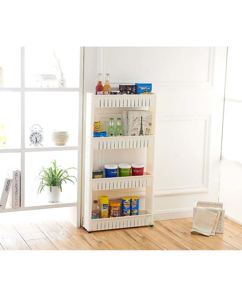 Vintiquewise Slim Storage Cabinet Organizer 4 Shelf Rolling Pull Out Cart Rack Tower with Wheels