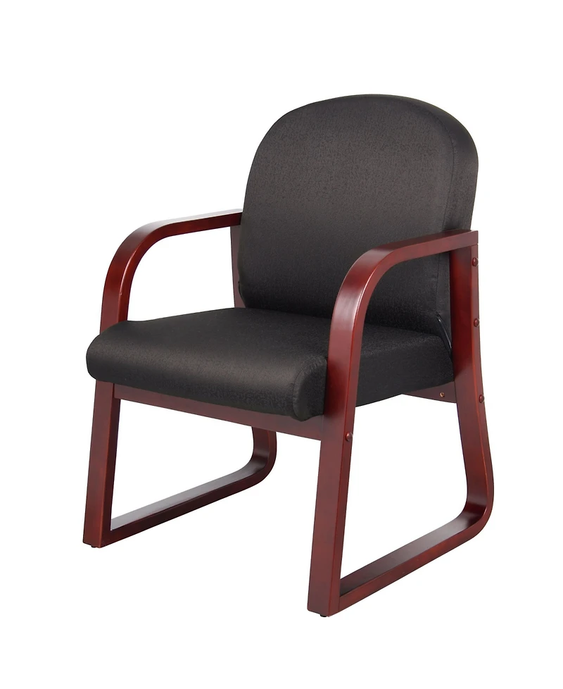 Boss Office Products Mahogany Wood Mid-Back Guest Chair W/ Sled Base